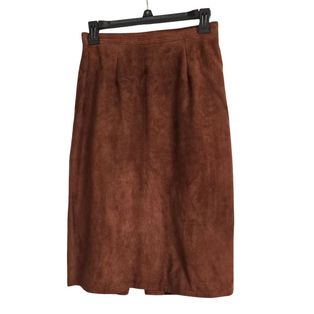 Vntg Savvy Nordstrom Chocolate Brown Leather Skirt 6 Made in USA Dark Academia